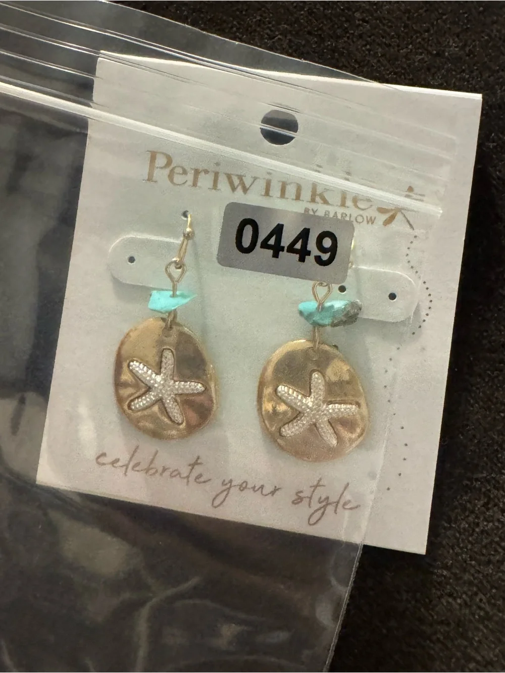 0449-Periwinkle by Barlow Gold Starfish‎ Drop Earrings with Turquoise Accent